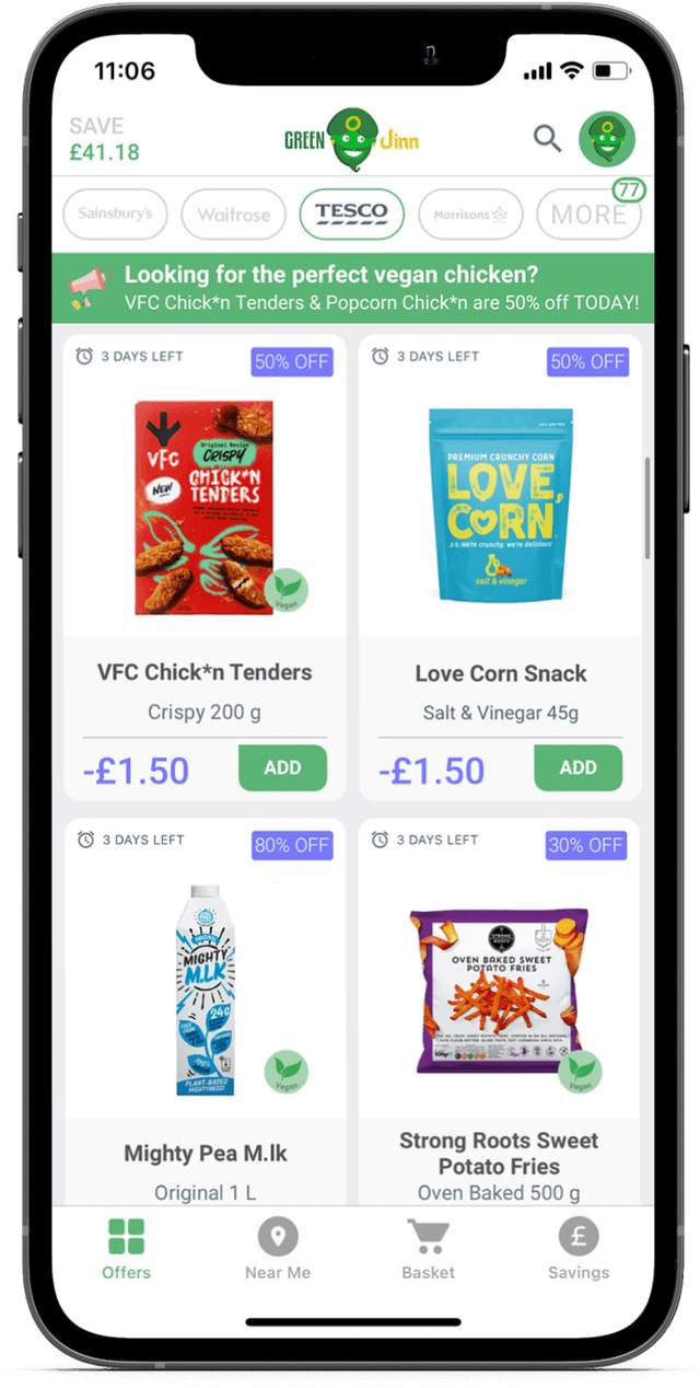 A phone showing the greenjinn app